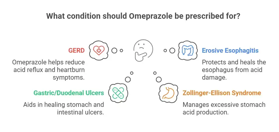 What conditions does Omeprazole treat visual selection 